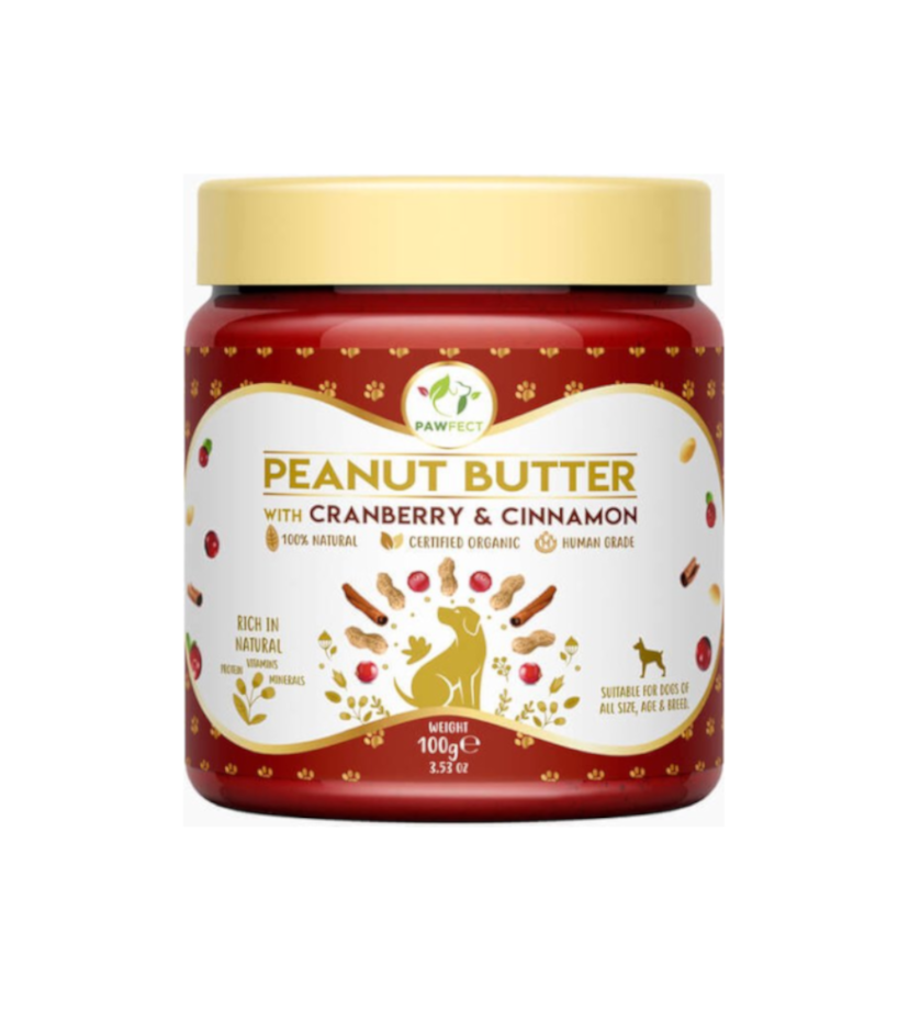 peanut butter cinnamon Pawfect Φυστικοβούτυρο με cranberry & κανέλα 100gr - Image 1